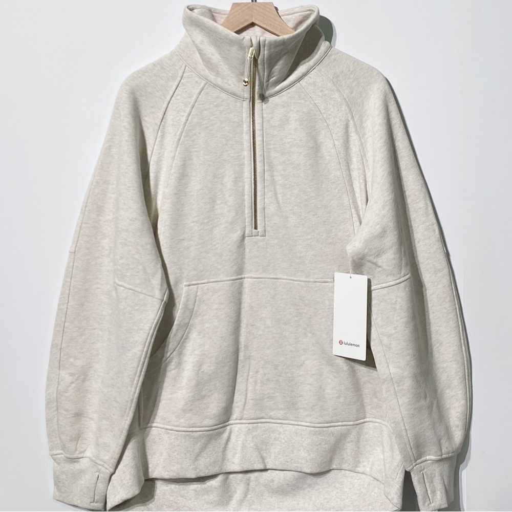 Lululemon Scuba Oversized Funnel Neck Half Zip Heathered Bone/GOLD